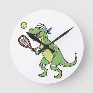 Grappige Cartoon T-Rex die Tennis Speelt Dinosauru Ronde Klok