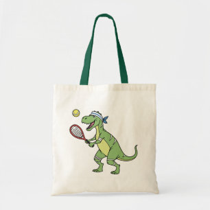 Grappige Cartoon T-Rex speelt tennis Dinosaurus Tote Bag