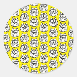 Grappige Cartoon Uilen Geel Ronde Sticker