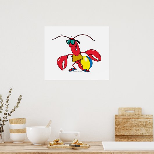 grappige cartoon van kreeft poster (Keuken)