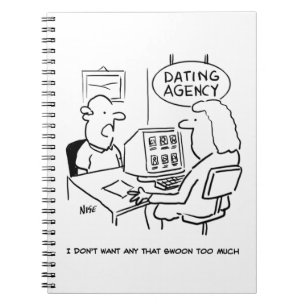 Grappige Cartoon van Man bij een Datingbureau Notitieboek