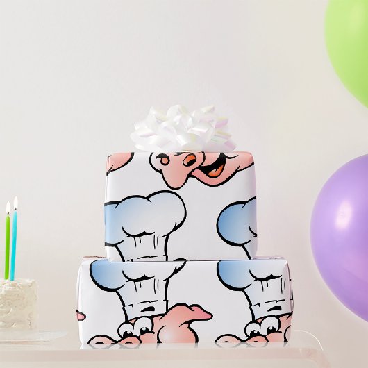 Grappige Cartoon Varkenskok met Pet Cadeaupapier