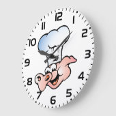 Grappige Cartoon Varkenskok met Pet Grote Klok (Hoek)