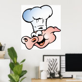 Grappige Cartoon Varkenskok met Pet Poster (Thuiskantoor)