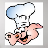 Grappige Cartoon Varkenskok met Pet Poster (Voorkant)