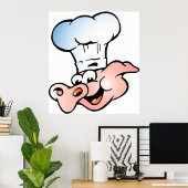 Grappige Cartoon Varkenskok met Pet Poster