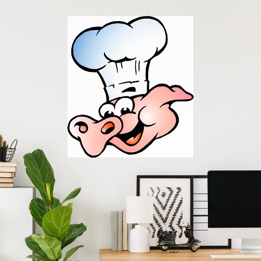 Grappige Cartoon Varkenskok met Pet Poster