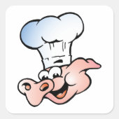 Grappige Cartoon Varkenskok met Pet Vierkante Sticker (Voorkant)