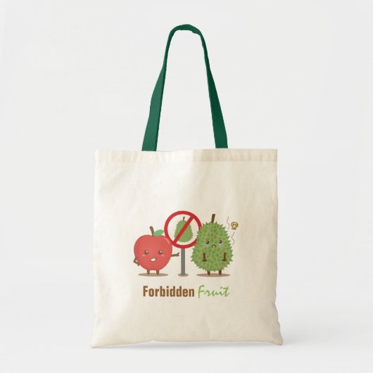 Grappige Cartoon, Verboden Fruit, Apple en Durian Tote Bag (Voorkant)