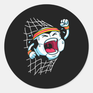 Grappige Cartoon Voetbal Die Net Breekt Bij Doelpu Ronde Sticker