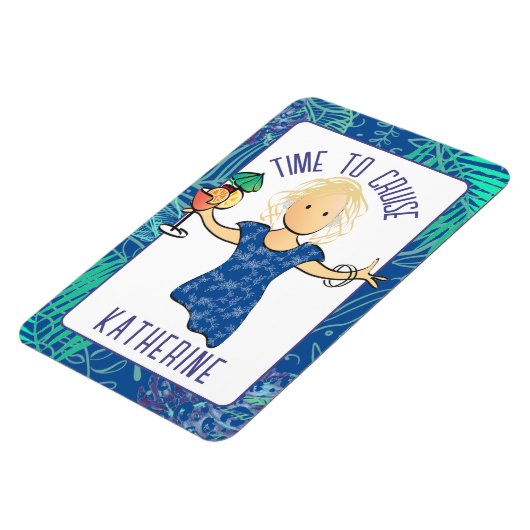 Grappige Cartoon voor Haar Tropical Beach Cruise D Magneet (Linkerzijde)