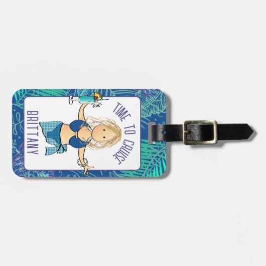 Grappige Cartoon voor Haar Tropische Badpak Cruise Bagagelabel (Voorkant horizontaal)