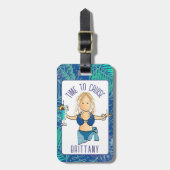 Grappige Cartoon voor Haar Tropische Badpak Cruise Bagagelabel (Voorkant verticaal)