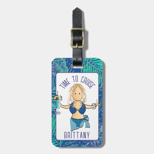Grappige Cartoon voor Haar Tropische Badpak Cruise Bagagelabel (Voorkant verticaal)