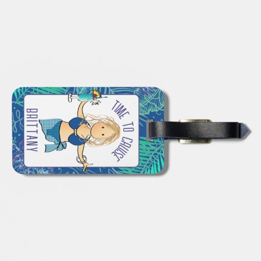 Grappige Cartoon voor Haar Tropische Badpak Cruise Bagagelabel (Achterkant horizontaal)