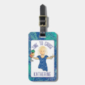 Grappige Cartoon voor haar vakantie cruise strand Bagagelabel (Voorkant verticaal)