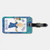Grappige Cartoon voor haar vakantie cruise strand Bagagelabel (Achterkant horizontaal)
