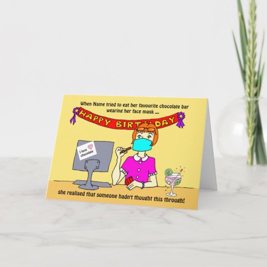 Grappige Cartoon Vrouw Gezichtsmasker Chocolade Kaart (Voorkant)