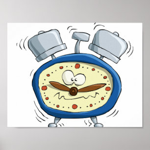 Grappige Cartoon wekker eigenzinnig wakker worden Poster