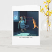 Grappige Cartoon Wenskaart- Laser Cat Kaart (Gele Bloem)