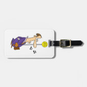 Grappige Cartoon zakenman bij bushalte Bagagelabel (Voorkant horizontaal)