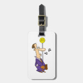 Grappige Cartoon zakenman bij bushalte Bagagelabel (Voorkant verticaal)