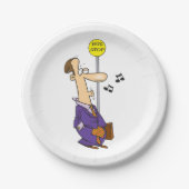 Grappige Cartoon zakenman bij bushalte Papieren Bordje (Voorkant)