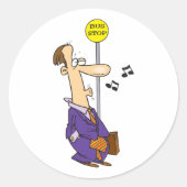 Grappige Cartoon zakenman bij bushalte Ronde Sticker (Voorkant)
