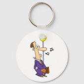 Grappige Cartoon zakenman bij bushalte Sleutelhanger (Voorkant)