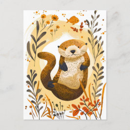 Grappige cartoon Zee Otter Drijvend in Oceaan Briefkaart