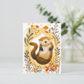 Grappige cartoon Zee Otter Drijvend in Oceaan Briefkaart (Staand voorkant)