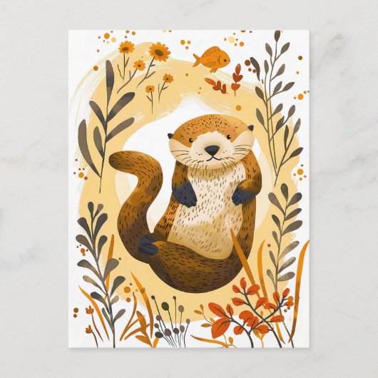 Grappige cartoon Zee Otter Drijvend in Oceaan Briefkaart (Voorkant)