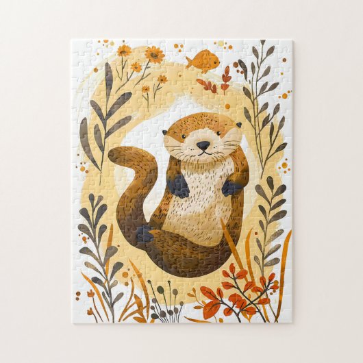 Grappige cartoon Zee Otter Drijvend in Oceaan Legpuzzel (Verticaal)
