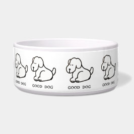 Grappige Cartoon Zittende Goede Hond Kom