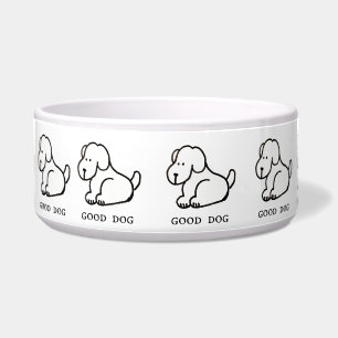 Grappige Cartoon Zittende Goede Hond Kom