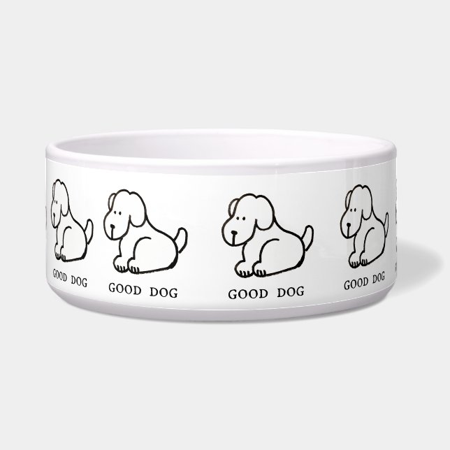 Grappige Cartoon Zittende Goede Hond Kom (Voorkant)