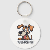 Grappige Cartoonhond Butler Citaat Sleutelhanger (Voorkant)