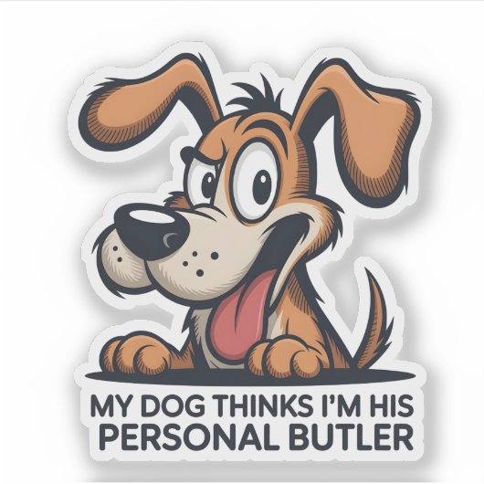 Grappige Cartoonhond Butler Citaat Sticker (Voorkant)