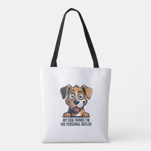 Grappige Cartoonhond Butler Citaat Tote Bag