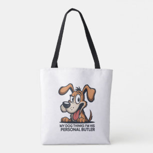 Grappige Cartoonhond Butler Citaat Tote Bag