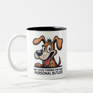 Grappige Cartoonhond Butler Citaat Tweekleurige Koffiemok