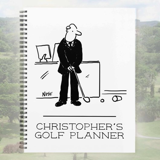 Grappige cartoonillustratie van een kantoorgolfer. planner