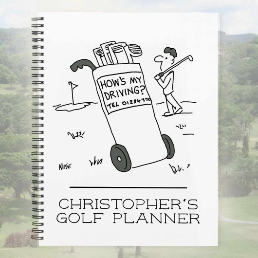 Grappige cartoonillustratie van golfer. planner