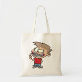 Grappige Cartoonjongen met Beugel Glimlach Tote Bag (Voorkant)