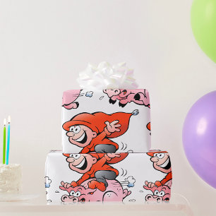 Grappige Cartoonkabouter die op een Vliegend Varke Cadeaupapier