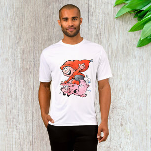 Grappige Cartoonkabouter die op een Vliegend Varke T-shirt