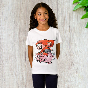 Grappige Cartoonkabouter die op een Vliegende Vark T-shirt