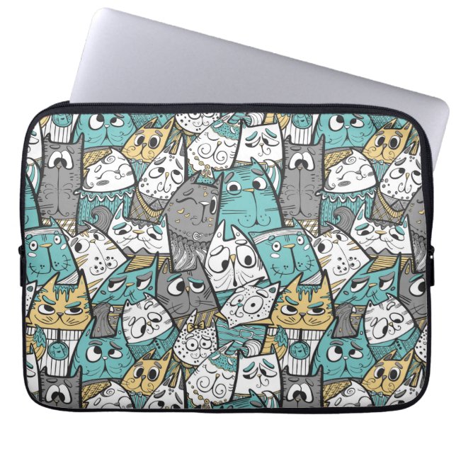 Grappige Cartoonkatten Laptop Sleeve (Voorkant)