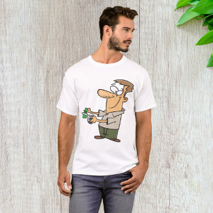 Grappige Cartoonman die Dollarbiljet knipt T-shirt