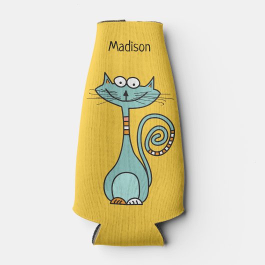 Grappige Cat aangepaste naam & kleur fles koeler (Voorkant)